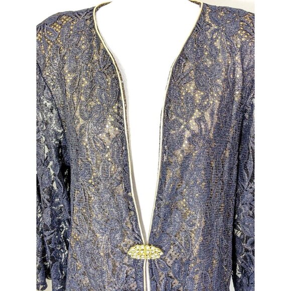Vintage Womens Sheer Evening Jacket Plus 4XL Black Gold Sequin Rhinestone Clasp - Picture 6 of 8
